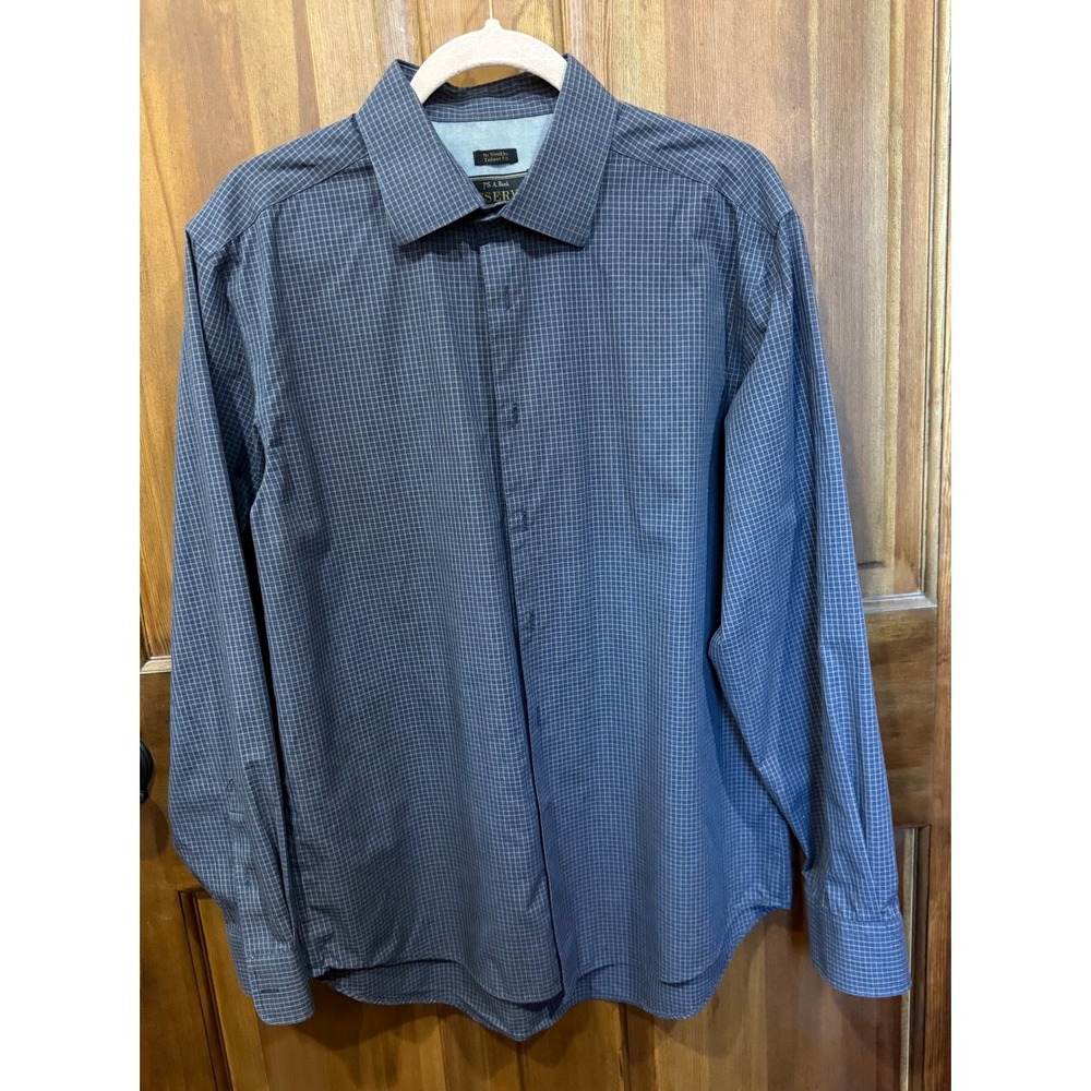 Jos A Bank RESERVE Mens Dress Shirt L Blue Check Tailored Fit No Wrinkles Cotton